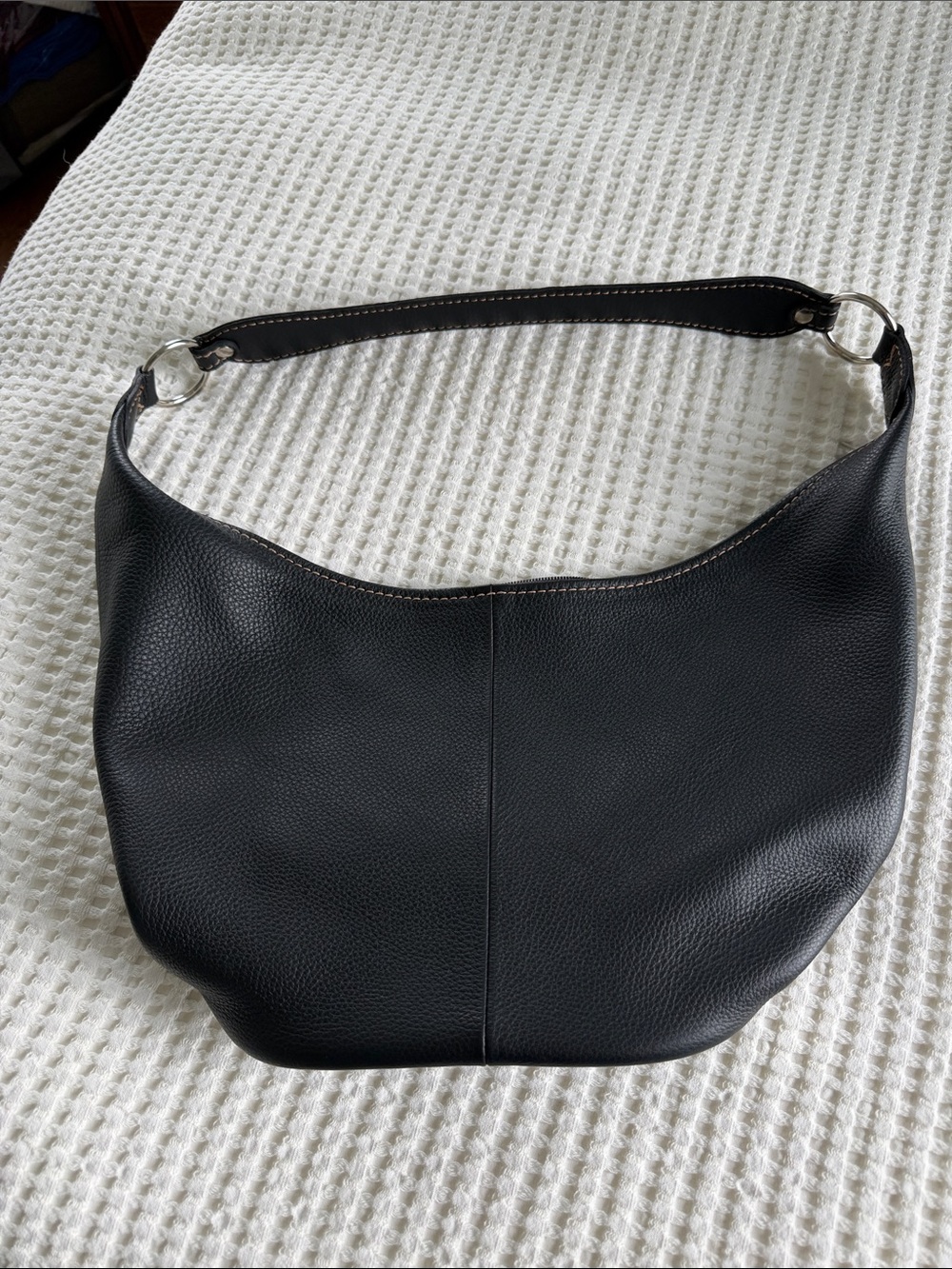 Italian leather custom made Classic Black Leather Shoulder Bag 16” wide 10”drop